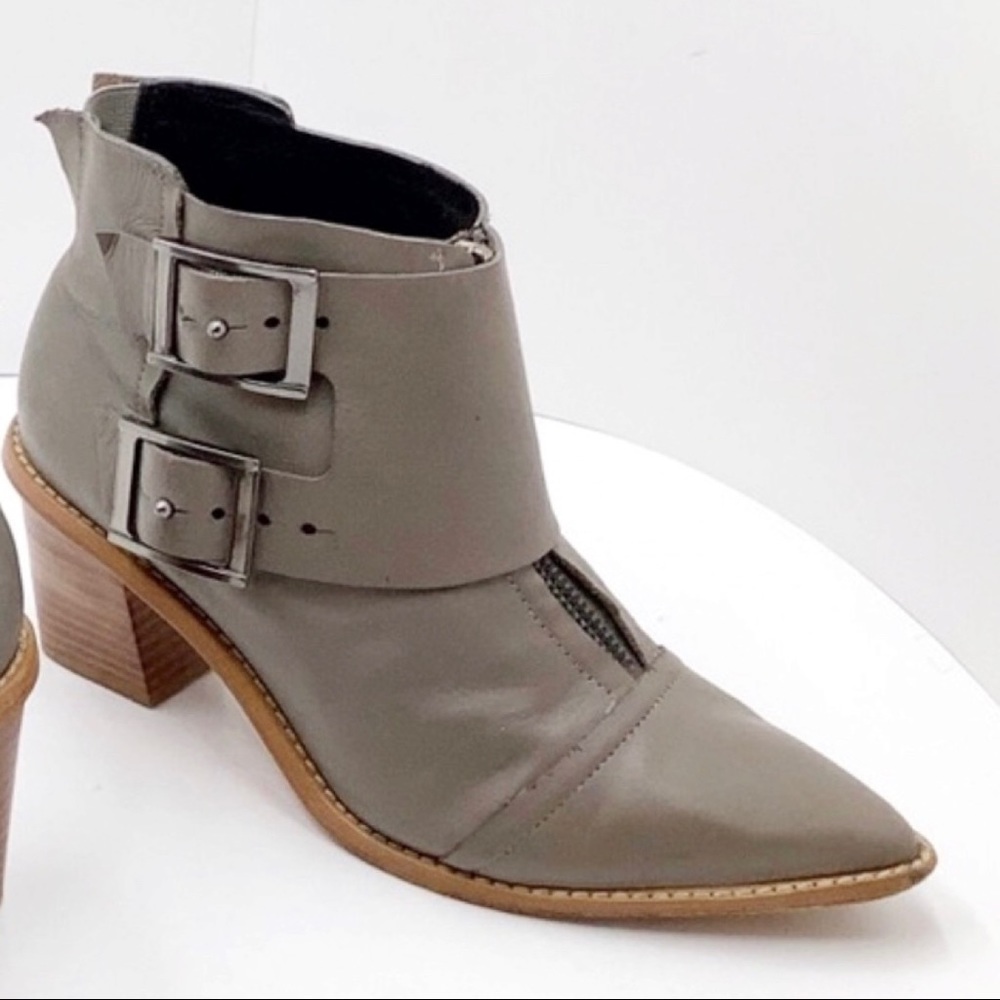 {TIBI NY} Olive Green Leather Ankle Boots